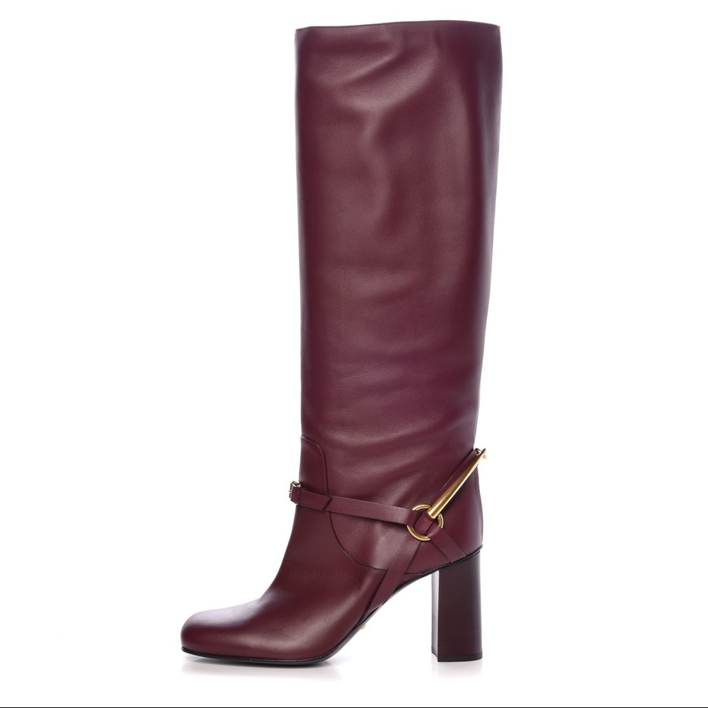 Gucci Calfskin Lifford Burgundy Knee Boot